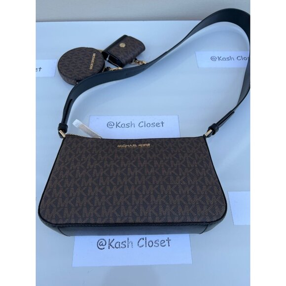 Michael Kors crossbody tech attach coin purse airpod case MK black brown - Picture 2 of 5